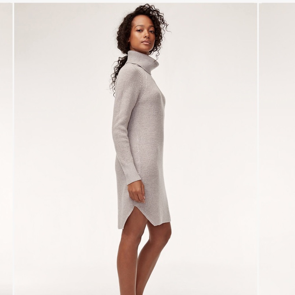 Turtle neck taupe sweater dress
